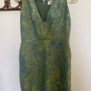 Badgley Mischka Olive and Moss V-Neck Midi Sheath Dress